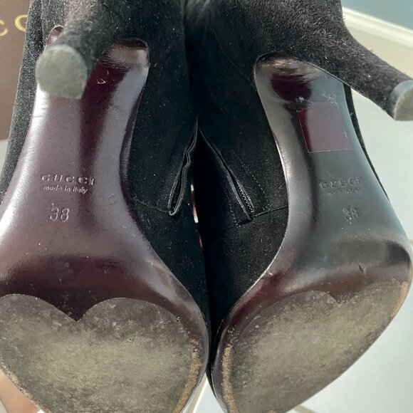 Gucci Black Kid Suede Velvet Lace-up Boots Size 38 - Picture 6 of 11